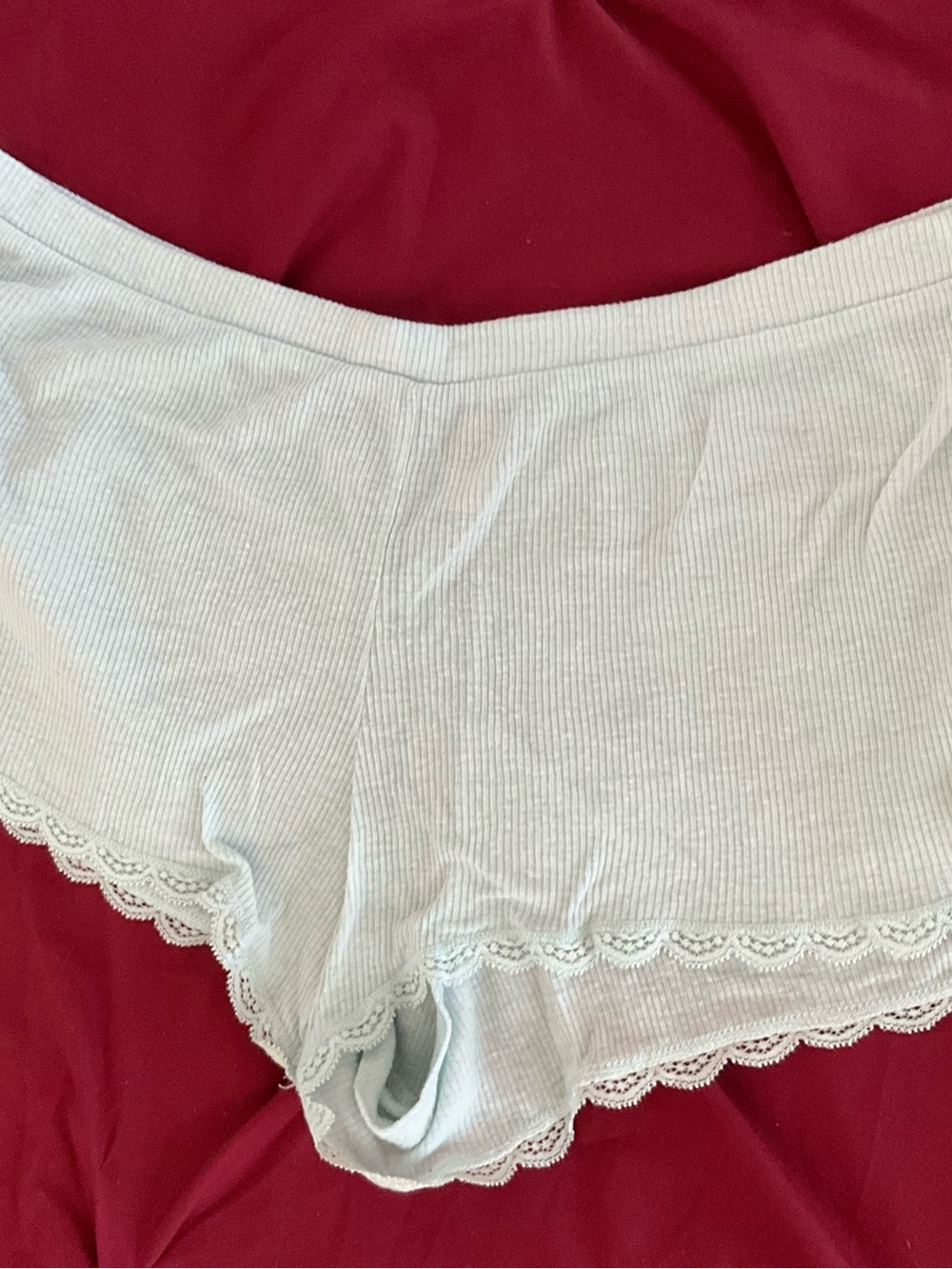 Victoria's Secret Light Blue Ribbed Lace-Trim Sleep Shorts